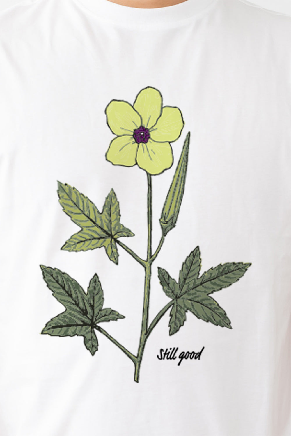 【Still good!】爽やかなデザイン!オクラの花Tシャツ -Okra Frower Tee/cotton 100%/size:S-XXL
