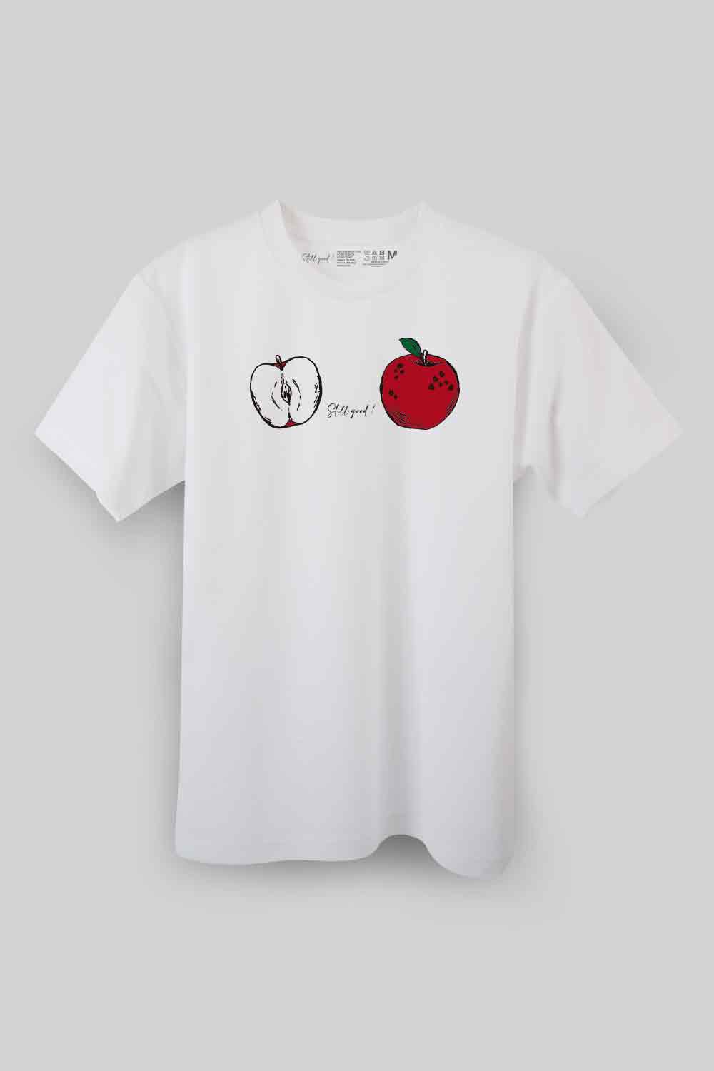 【Still good!】虫食いでもおいしい!リンゴTシャツ -Bitten Apple Tee/cotton 100%/size:S-XXL