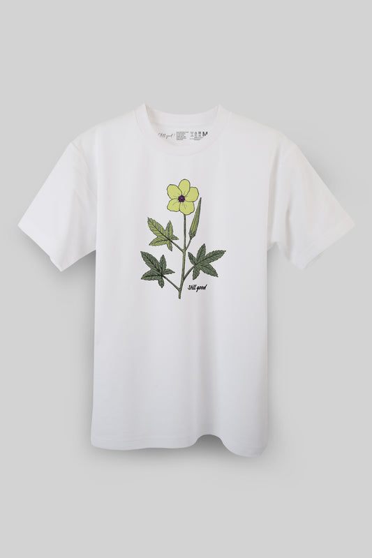 【Still good!】爽やかなデザイン！オクラの花Tシャツ -Okra Frower Tee/cotton 100%/size:S-XXL