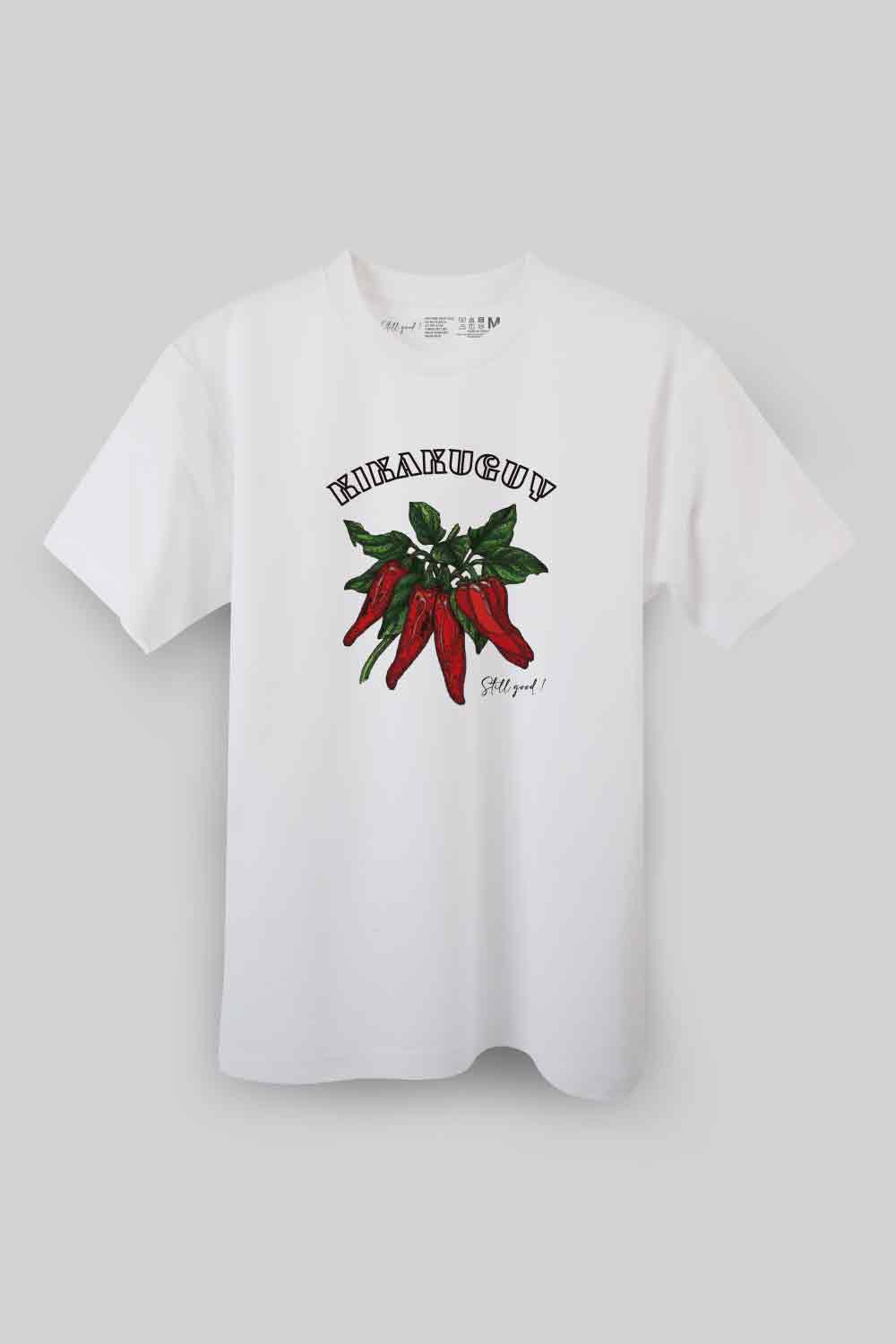 【Still good!】思わず唸る一口！/虫食い唐辛子Tシャツ -Buggy chili Tee/cotton 100%/size:S-XXL