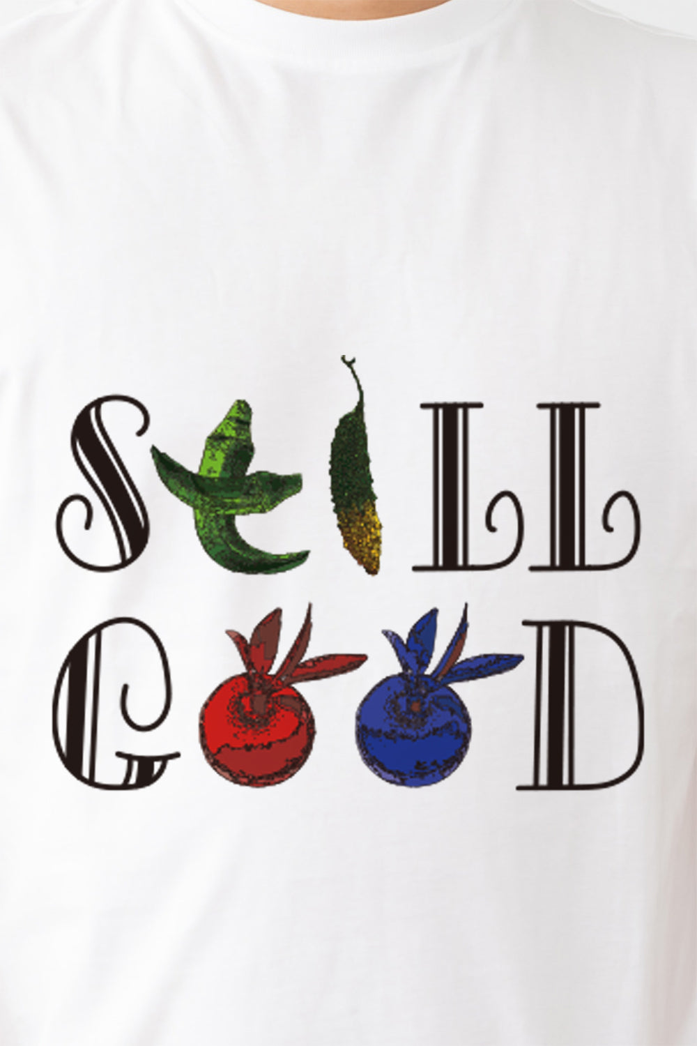 野菜文字アート Tシャツ　STILL GOOD文字Tee