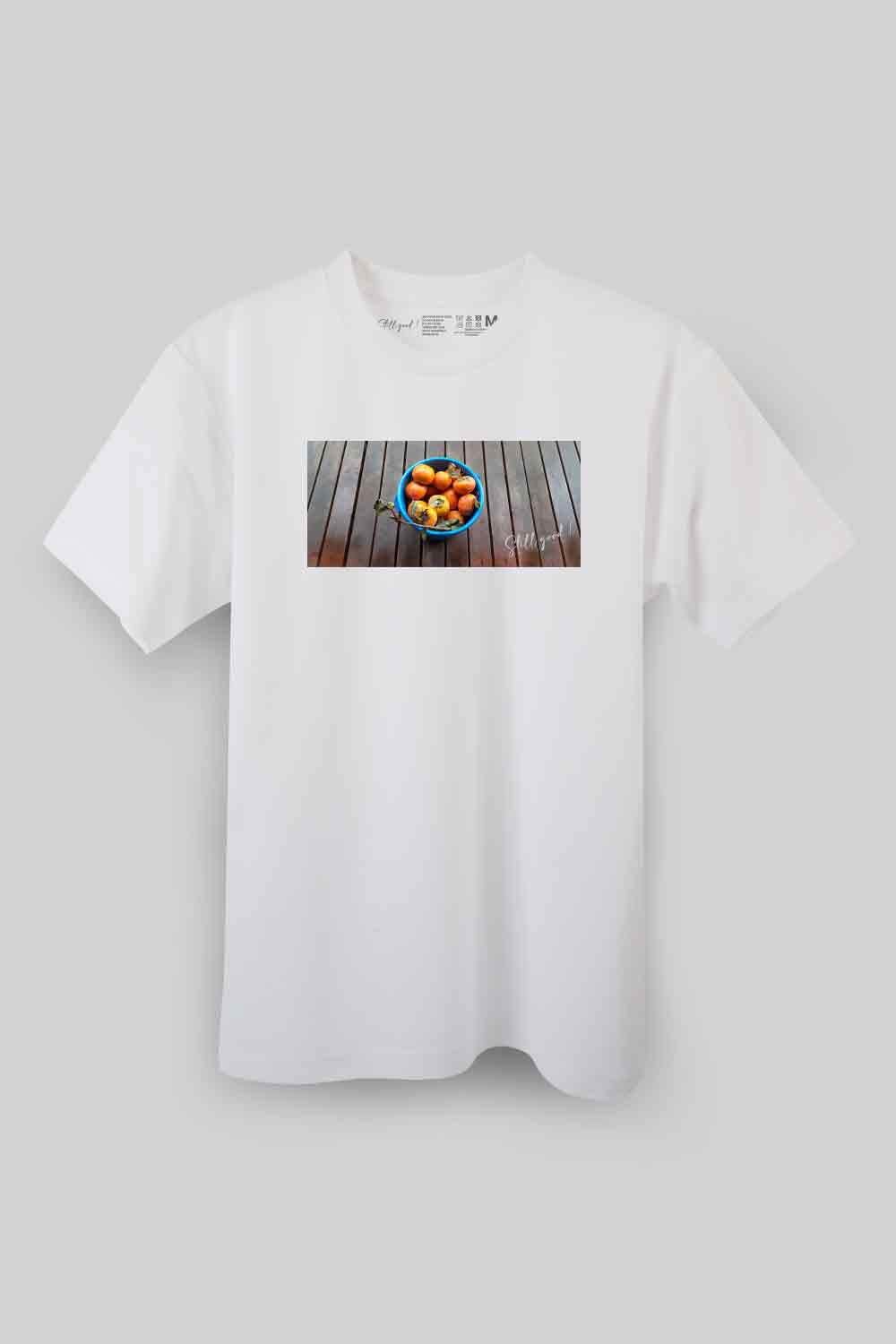 【Still good!】自然の恵み、秋の味覚を味わえる柿かごTシャツ -Harvested Persimmons Tee/cotton 100%/size:S-XXL